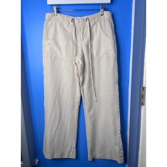 Joie Pants - Joie 100% Linen Pants Women Size 4 Beige Drawstring Wide Leg Casual Summer